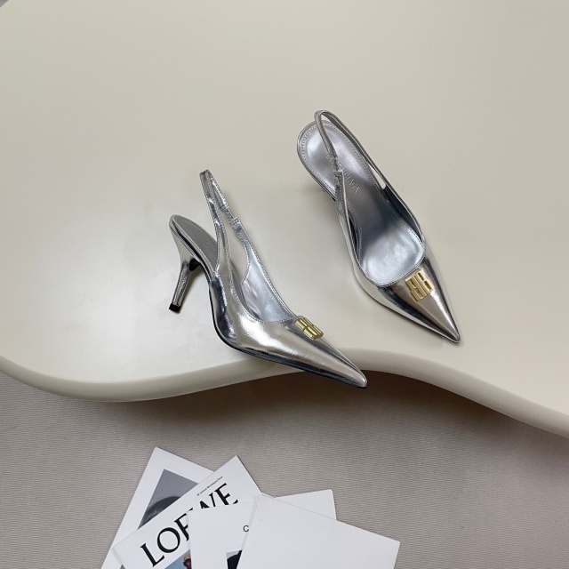 Metal Logo Pointed Toe Fashion High Heels