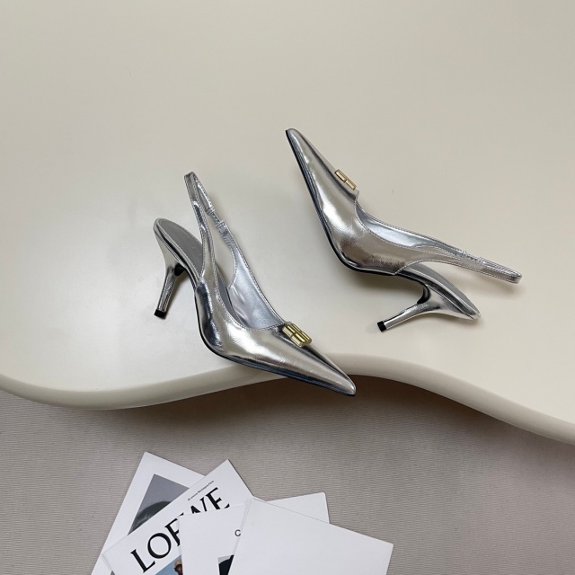 Metal Logo Pointed Toe Fashion High Heels