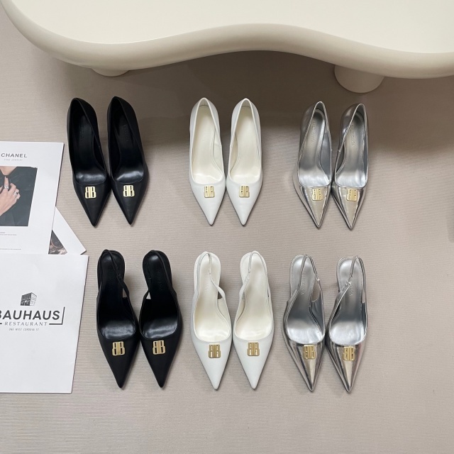 Metal Logo Pointed Toe Fashion High Heels