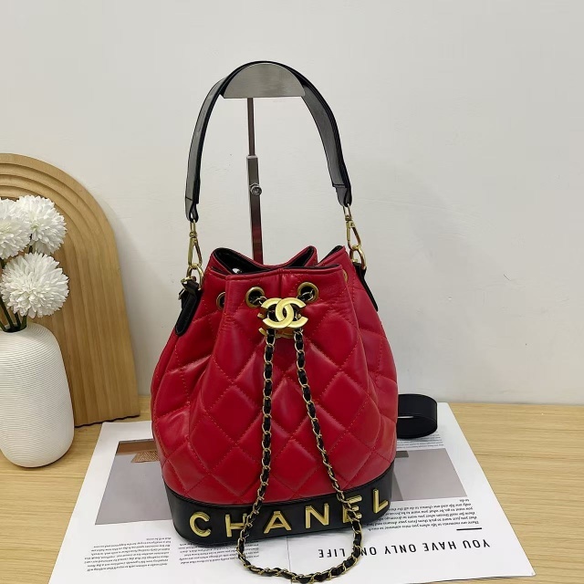 Metal Logo Leather Fashion Crossbody Bucket Bags