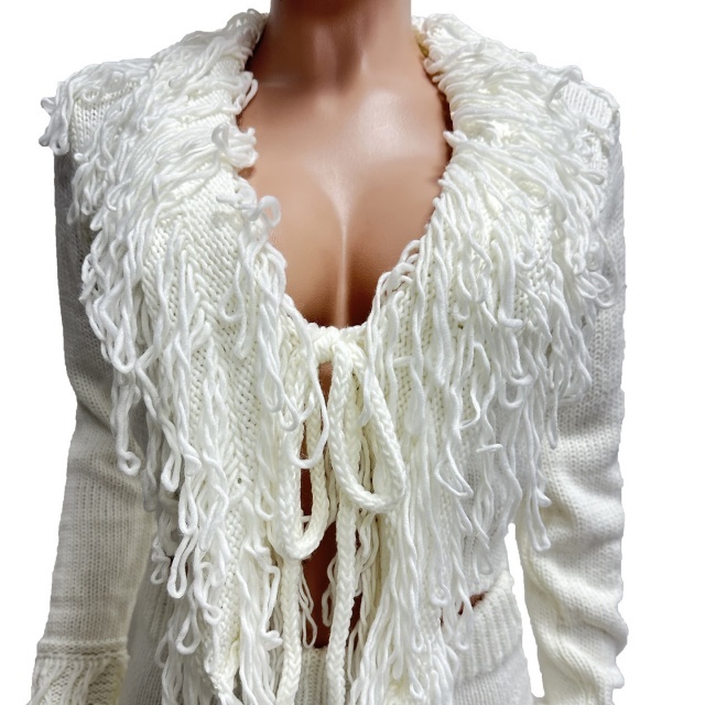 Knitted Crocheted Tassel Tie-up Bodycon Skirt Set