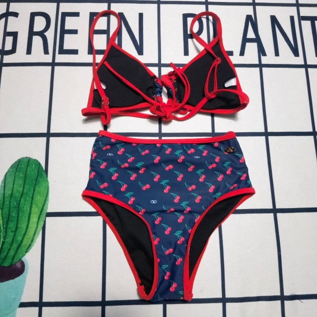 Cherry Print High Waist Women Bathing Suit
