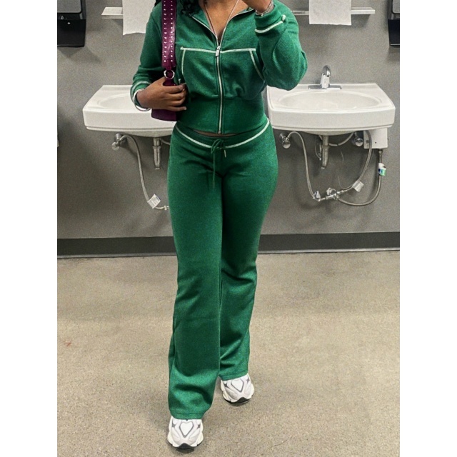Contrast Color Striped Slim Pant Set Two Pieces