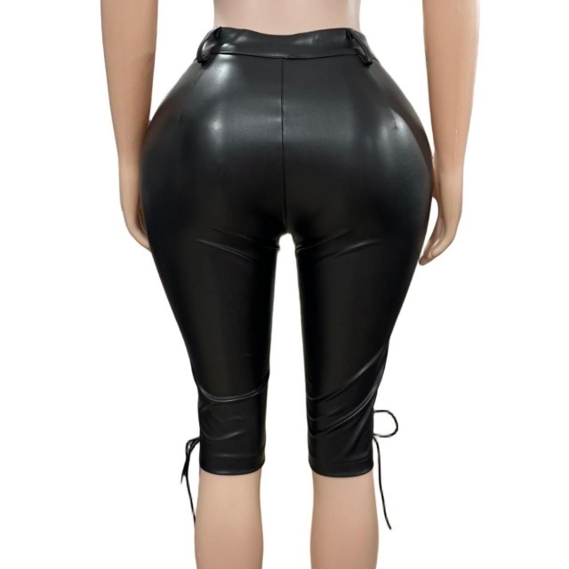 PU Leather Strappy Crop Pants