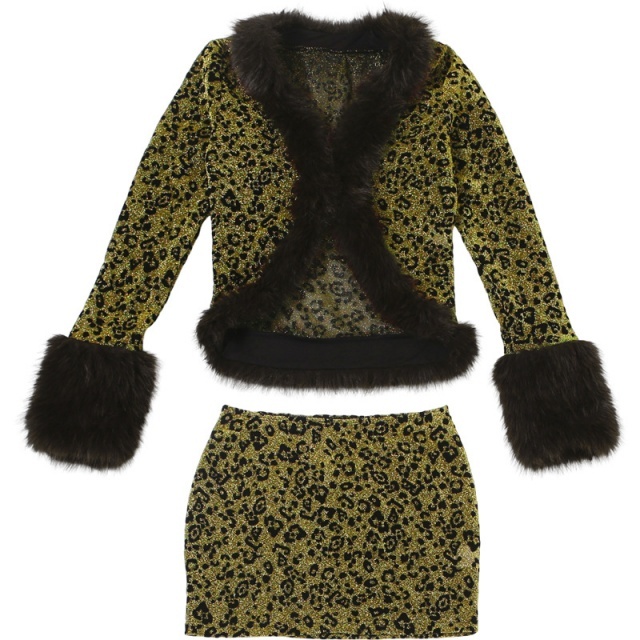 Fur-trimmed V-neck Fitted Top Mini Skirt Set