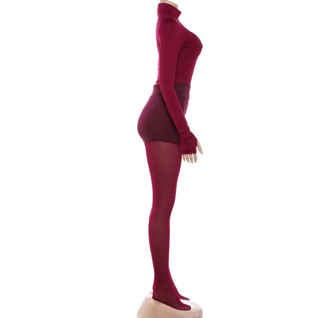 Long Sleeve Skinny Top Tight Mesh Stocking Set 3 Pieces