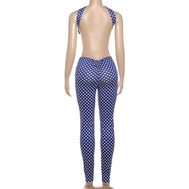 Polka Dots Printed Halter Crop top Tight Pant Set