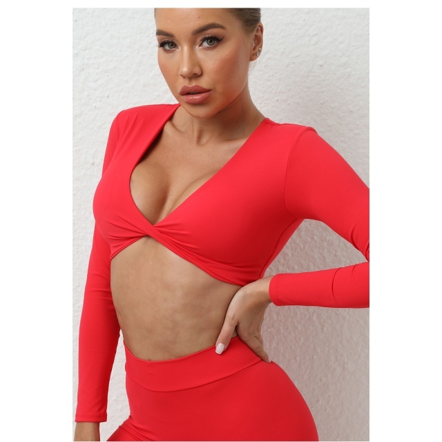 Activewear V Neck Crop Top Tight Pant Set