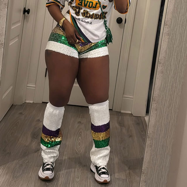 Mardi Gras Color Block Sequin Shorts