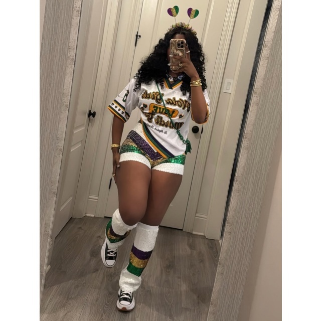 Mardi Gras Color Block Sequin Shorts
