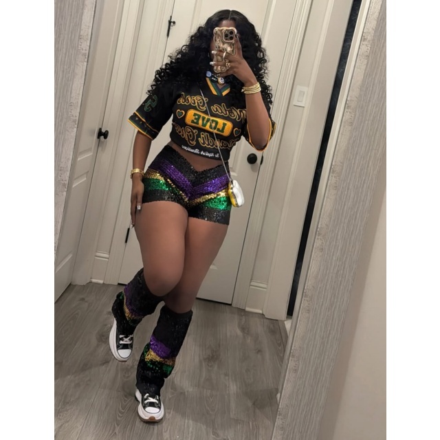 Mardi Gras Color Block Sequin Shorts