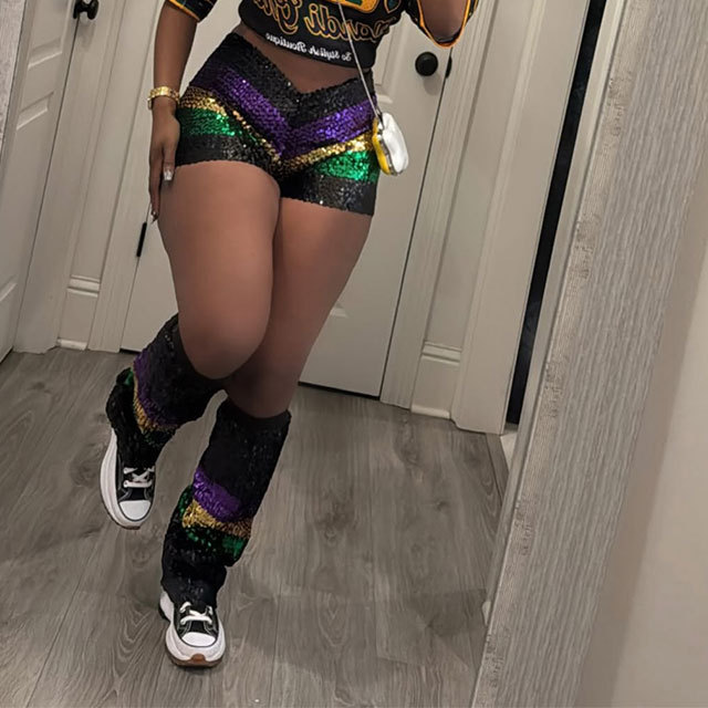 Mardi Gras Color Block Sequin Shorts