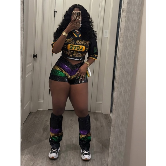 Mardi Gras Color Block Sequin Shorts