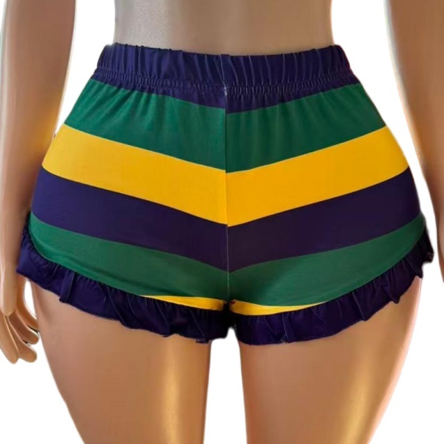 Mardi Gras Ruffled Striped Slim-fit Shorts