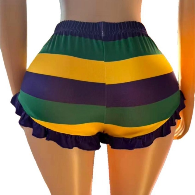 Mardi Gras Ruffled Striped Slim-fit Shorts