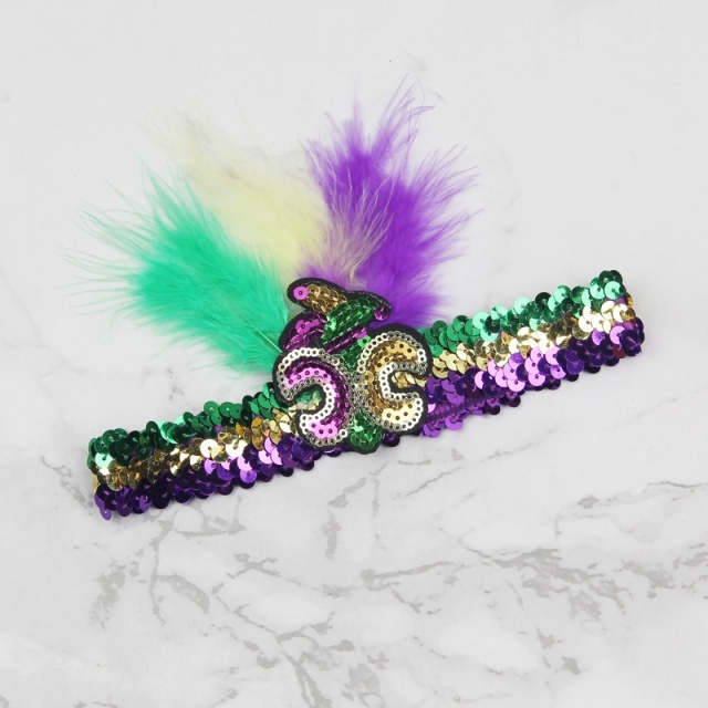 Mardi Gras Feather Sequin Headband