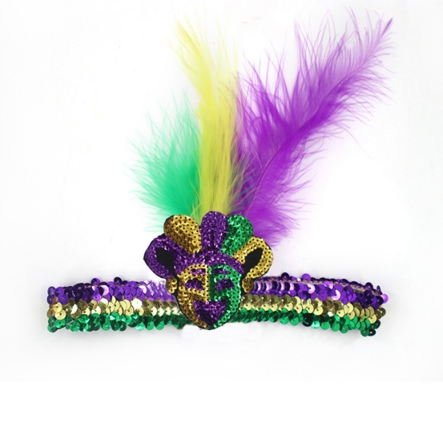Mardi Gras Feather Sequin Headband