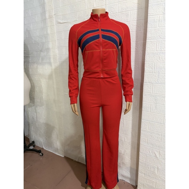 Casual Style Contrast Color Pant Set