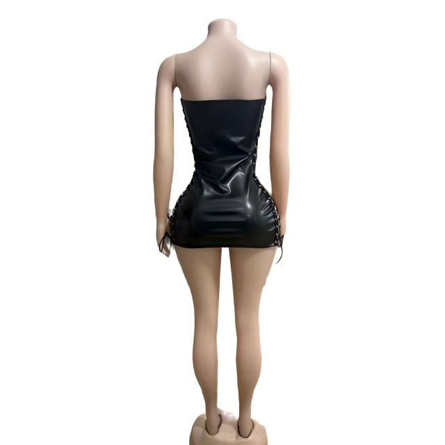 Off Shoulder Hollow Out Lace Up Mini Dress