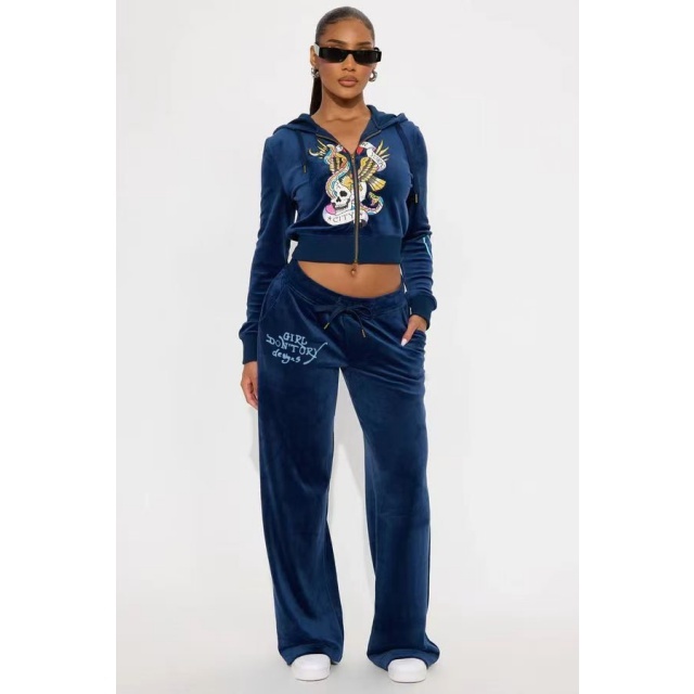 Slim Fit Hooded Velvet Pant Set