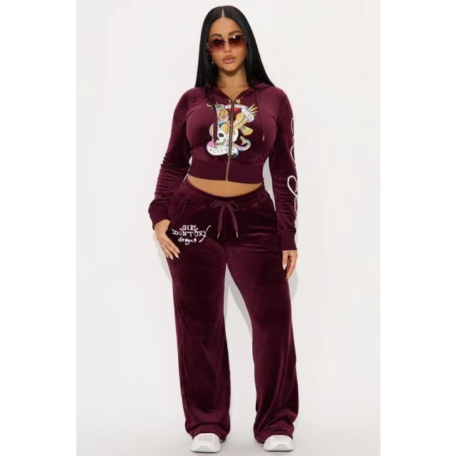 Slim Fit Hooded Velvet Pant Set