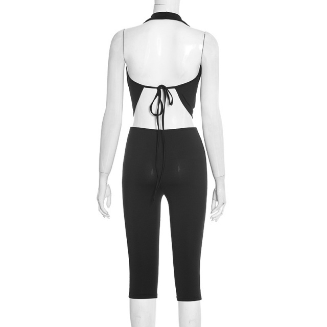 Eyelet Halteer Neck Crop Top Cropped Pant Set