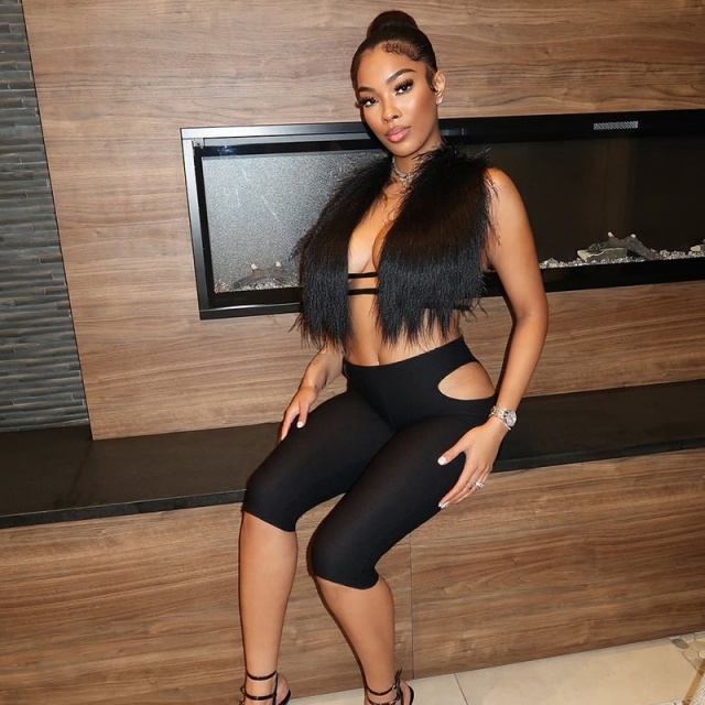 Fur Halter Neck Top Hollow Out Cropped Pant Set