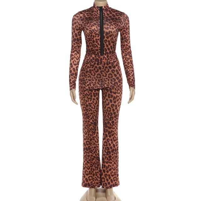 Leopard Hook Up Top Flare Pant Set