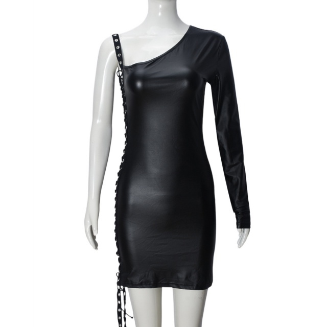 Single Shoulder Hollow Out Laced Up Bodycon Dress