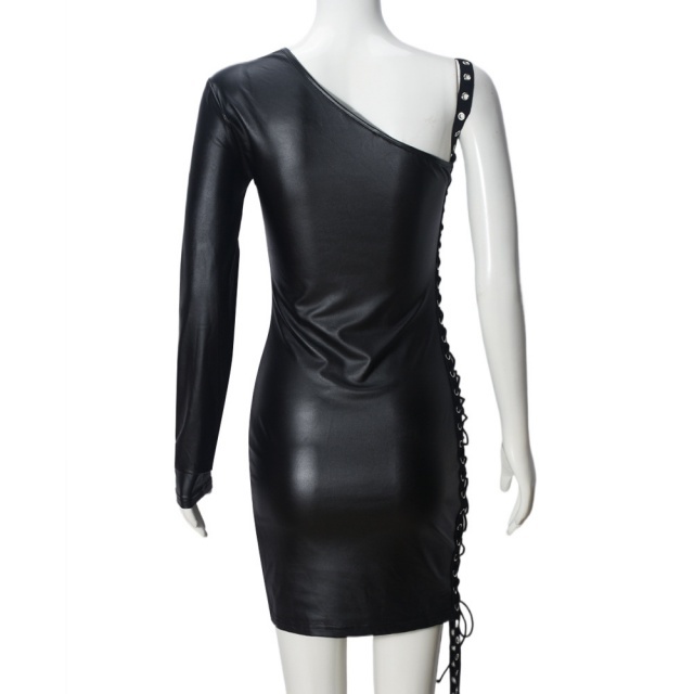 Single Shoulder Hollow Out Laced Up Bodycon Dress