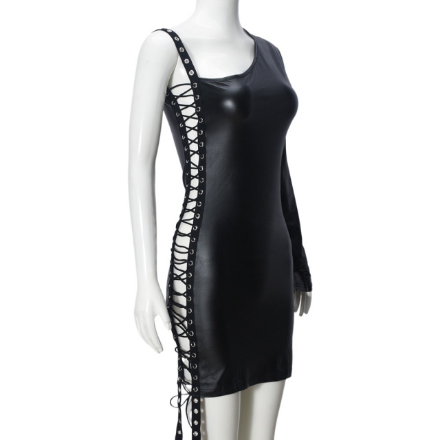 Single Shoulder Hollow Out Laced Up Bodycon Dress