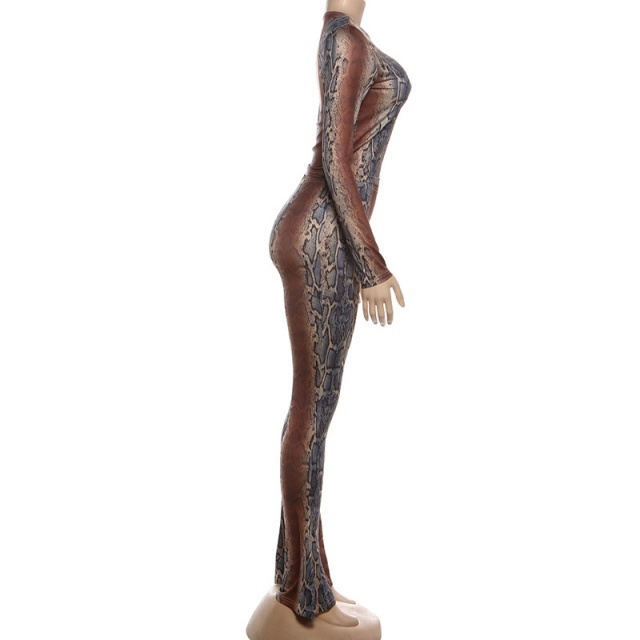 Snake Skin Printed Two Pieces Tight Pant Set