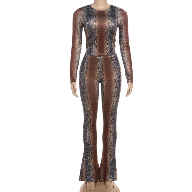 Snake Skin Printed Two Pieces Tight Pant Set