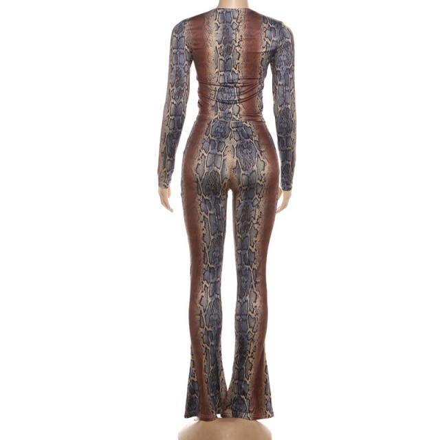 Snake Skin Printed Two Pieces Tight Pant Set