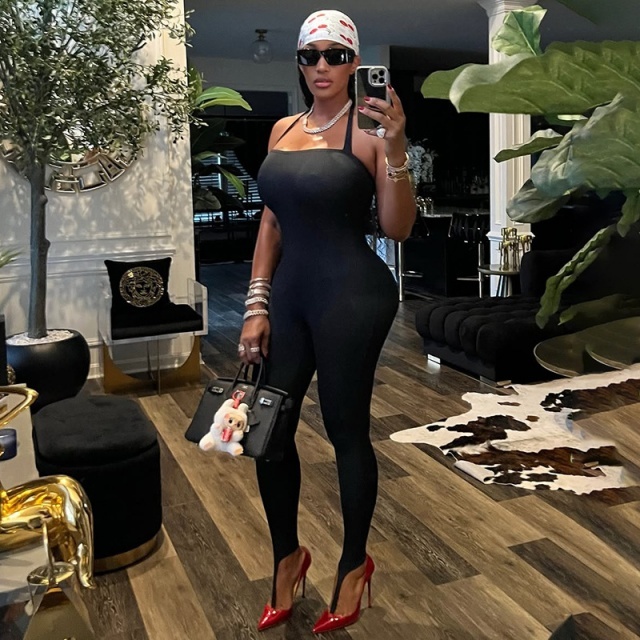 Solid Color Halter Neck Backless Tight Jumpsuit