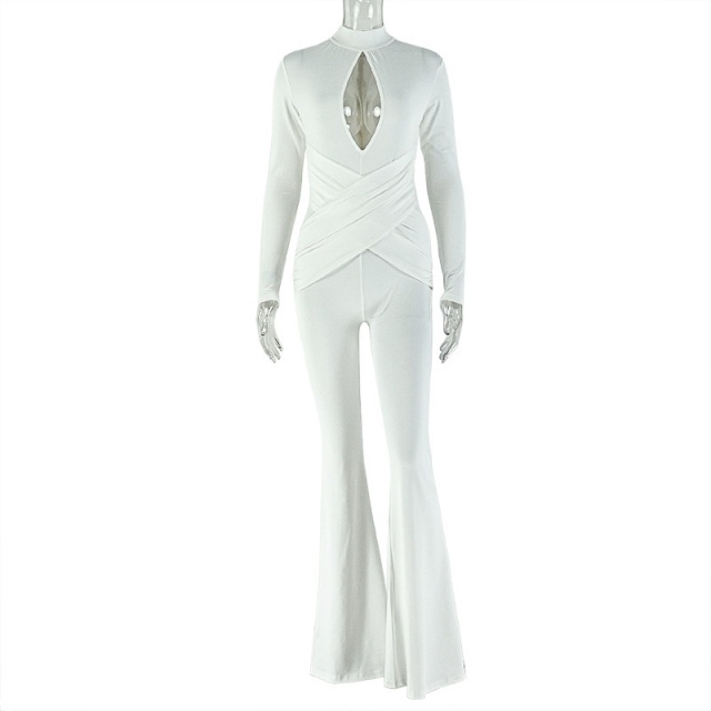 Hollow Out Slim Fit Flare Jumpsuit