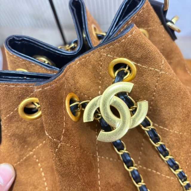 Metal Logo Suede Crossbody Bucket Bags