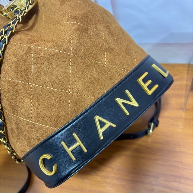 Metal Logo Suede Crossbody Bucket Bags