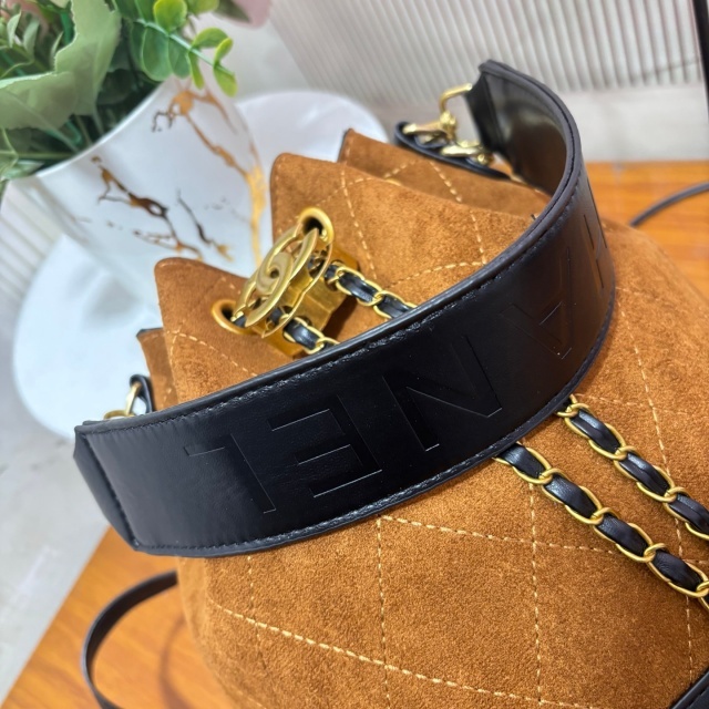 Metal Logo Suede Crossbody Bucket Bags