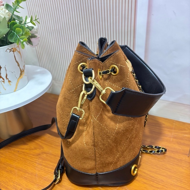 Metal Logo Suede Crossbody Bucket Bags