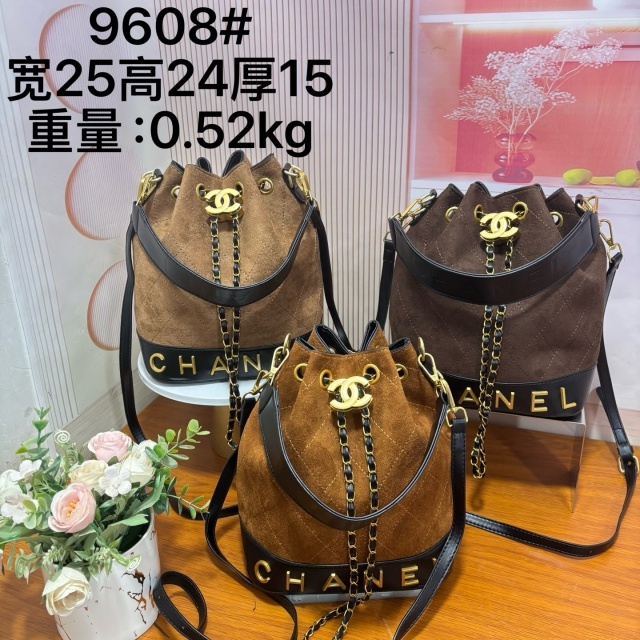 Metal Logo Suede Crossbody Bucket Bags