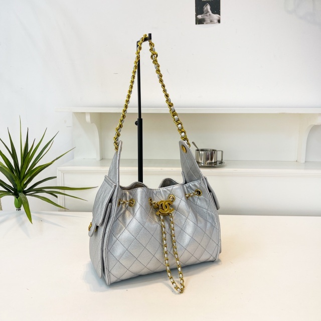 Metal Logo Chained Leather Women Shoulder Bags
