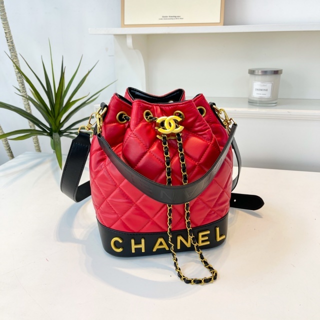 Metal Logo Leather Crossbody Bucket Bags