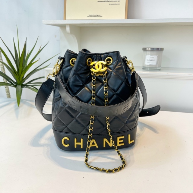 Metal Logo Leather Crossbody Bucket Bags