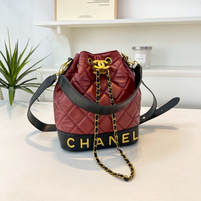 Metal Logo Leather Crossbody Bucket Bags