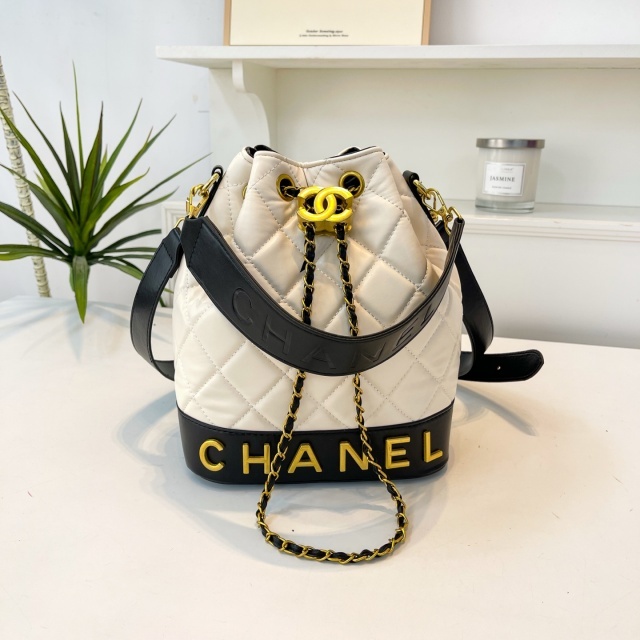 Metal Logo Leather Crossbody Bucket Bags