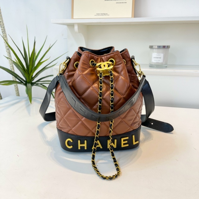 Metal Logo Leather Crossbody Bucket Bags