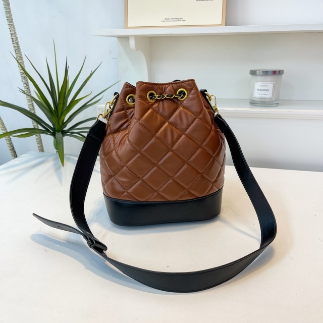 Metal Logo Leather Crossbody Bucket Bags