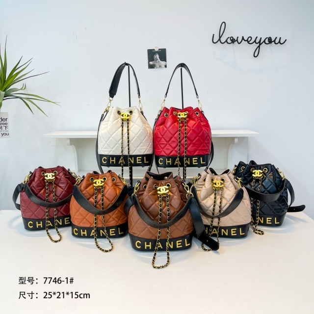 Metal Logo Leather Crossbody Bucket Bags