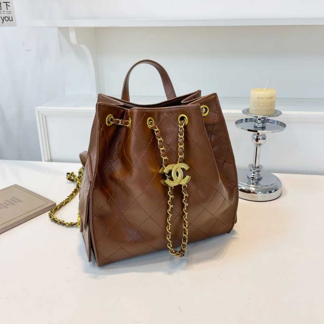 Metal Logo Leather Fashion Backpacks